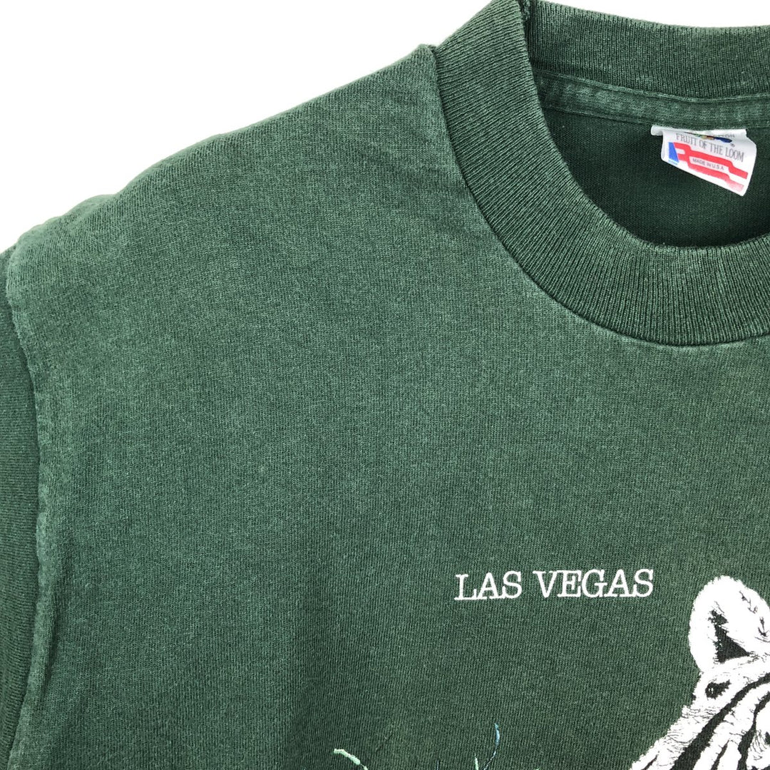 90'S Fruit of the Loom Tiger Pattern Animal T-Shirt, Made in USA, Men's Size M (approx.), Vintage cotton Green type dark green Vintage Second Hand
