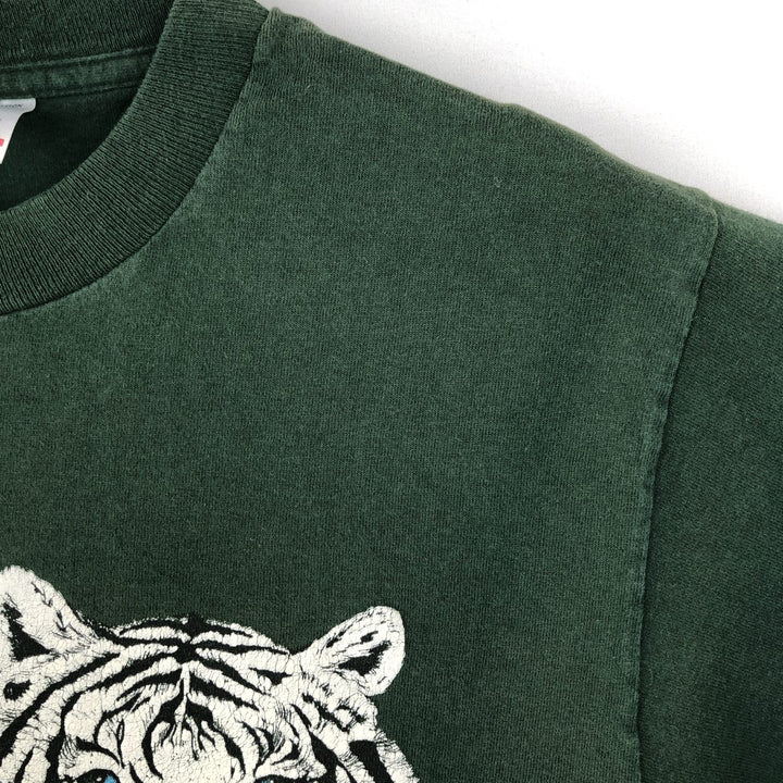 90'S Fruit of the Loom Tiger Pattern Animal T-Shirt, Made in USA, Men's Size M (approx.), Vintage cotton Green type dark green Vintage Second Hand