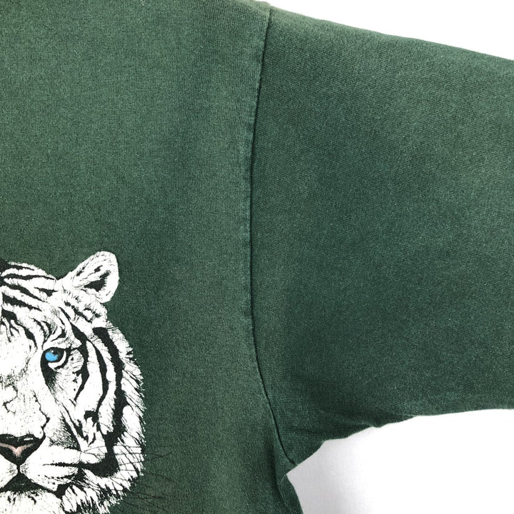 90'S Fruit of the Loom Tiger Pattern Animal T-Shirt, Made in USA, Men's Size M (approx.), Vintage cotton Green type dark green Vintage Second Hand