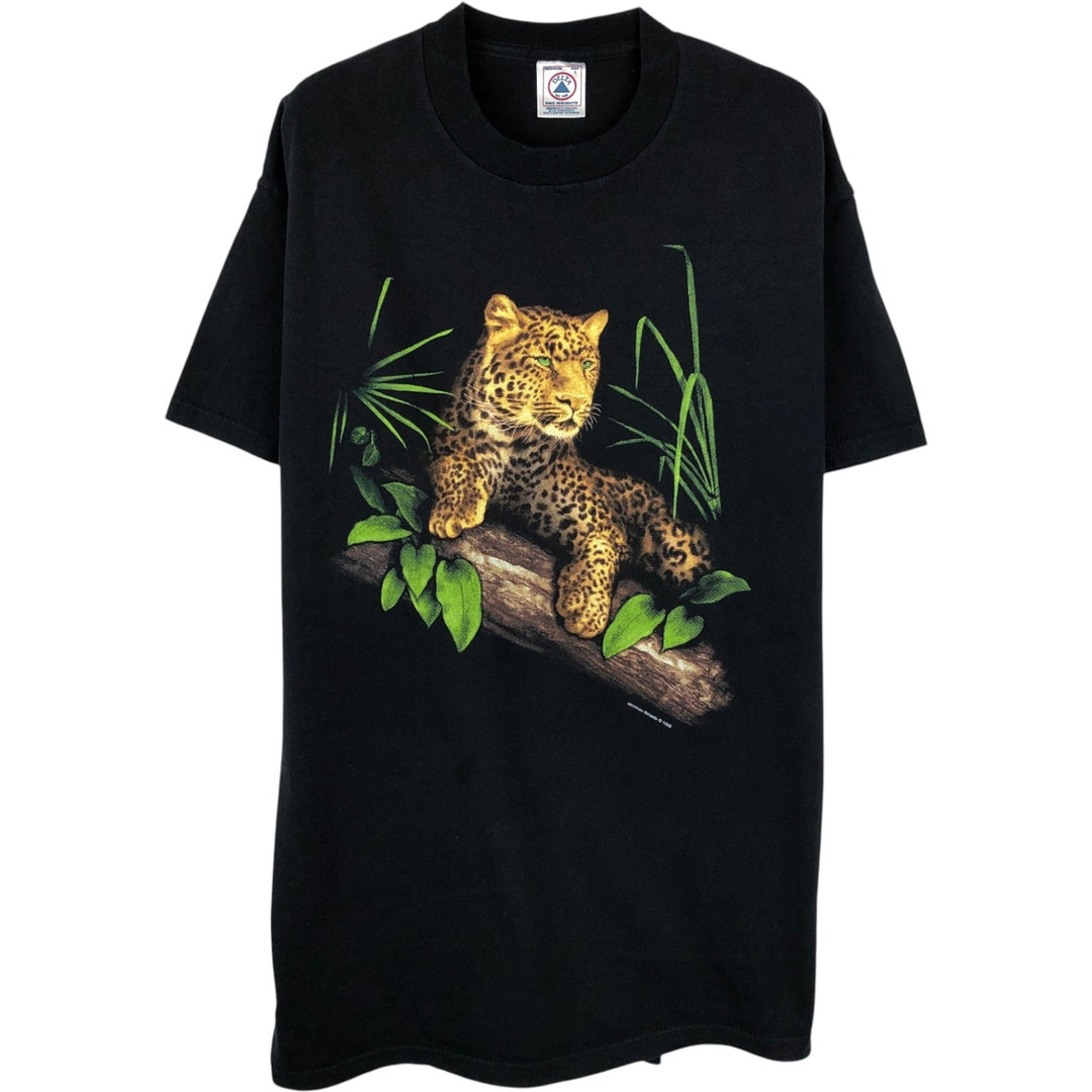 90'S Delta Leopard Pattern Animal T-Shirt, Men's Size L (approx.), Vintage cotton black type Vintage Second Hand