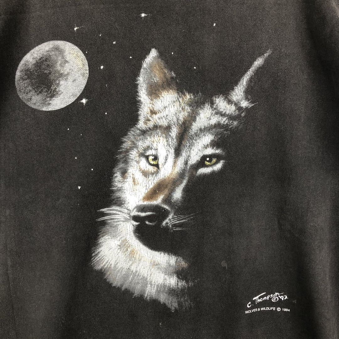 90'S ONEITA POWER-T Wolf Pattern Animal T-Shirt Men's Size L (Equivalent) Vintage cotton black type Vintage Second Hand