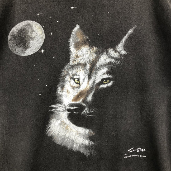90'S ONEITA POWER-T Wolf Pattern Animal T-Shirt Men's Size L (Equivalent) Vintage cotton black type Vintage Second Hand