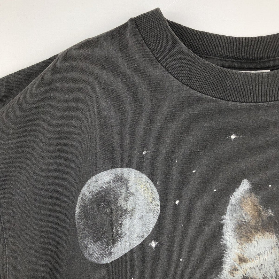 90'S ONEITA POWER-T Wolf Pattern Animal T-Shirt Men's Size L (Equivalent) Vintage cotton black type Vintage Second Hand