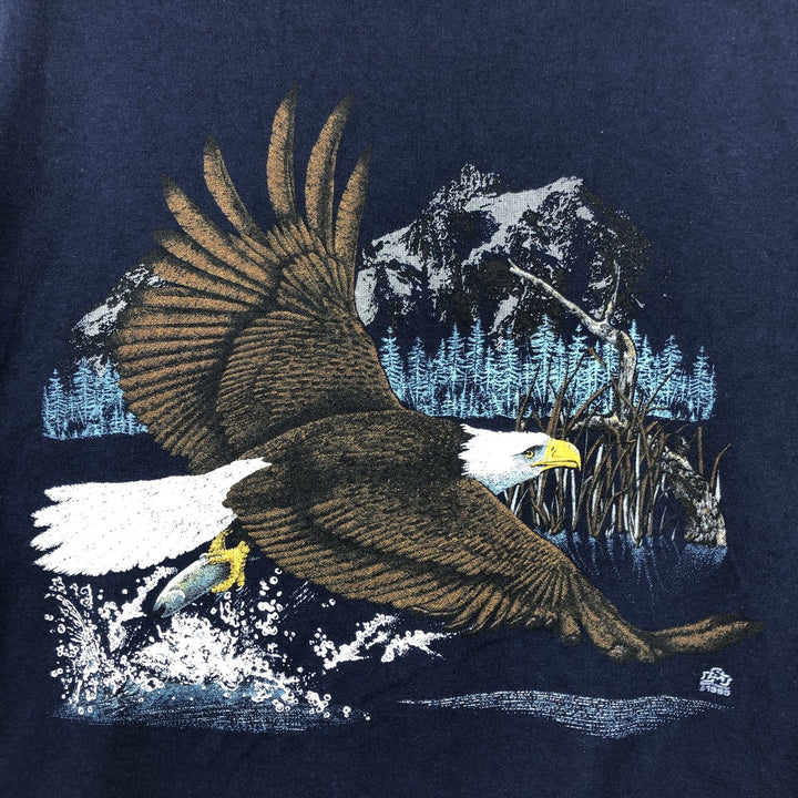 COTTON GROVE Eagle Pattern Animal T-Shirt, Made in USA, Men's Size M (approx.) cotton navy blue type Vintage Second Hand
