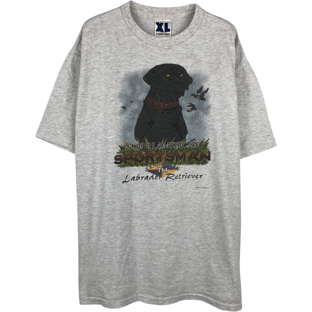 Stadium Court Dog Print Animal T-Shirt, Made in USA, Men's XL Equivalent cotton gray type Vintage Second Hand