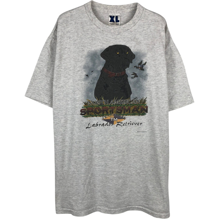 Stadium Court Dog Print Animal T-Shirt, Made in USA, Men's XL Equivalent cotton gray type Vintage Second Hand