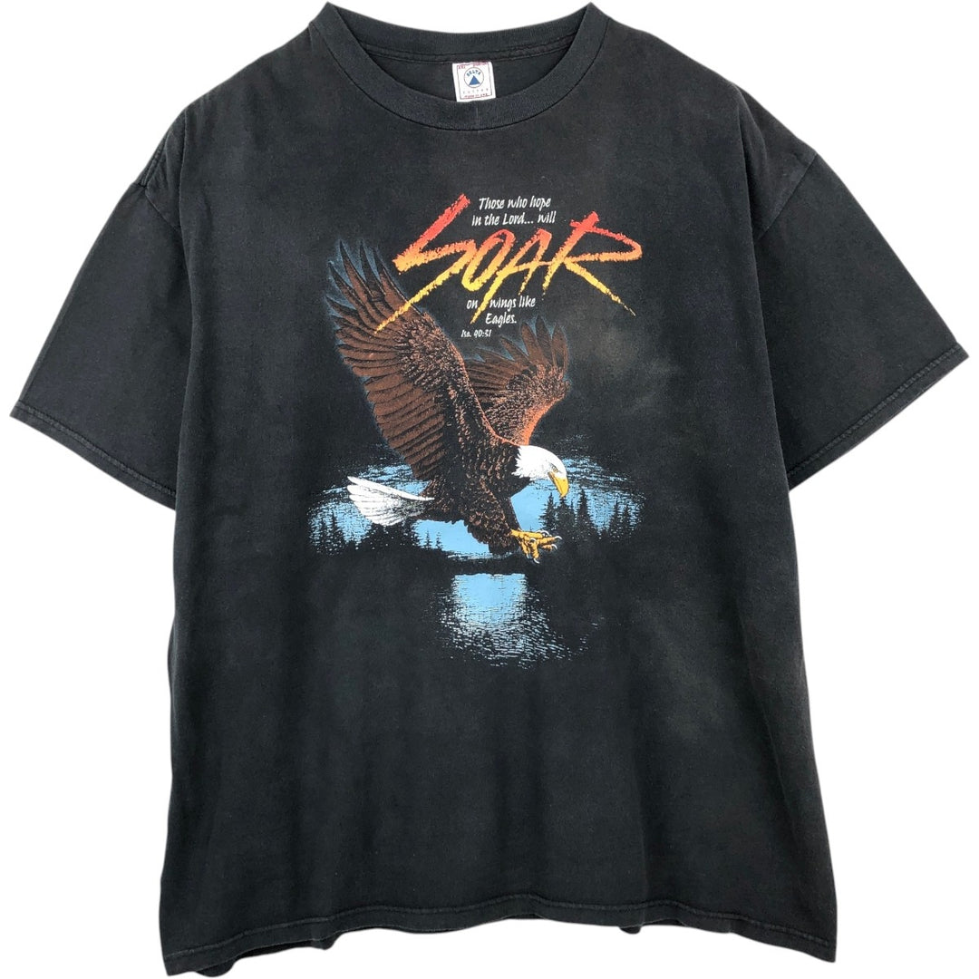 90'S Delta (DELTA) Eagle Pattern Animal T-Shirt, Made in USA, Men's XXL equivalent, Vintage cotton black type Vintage Second Hand