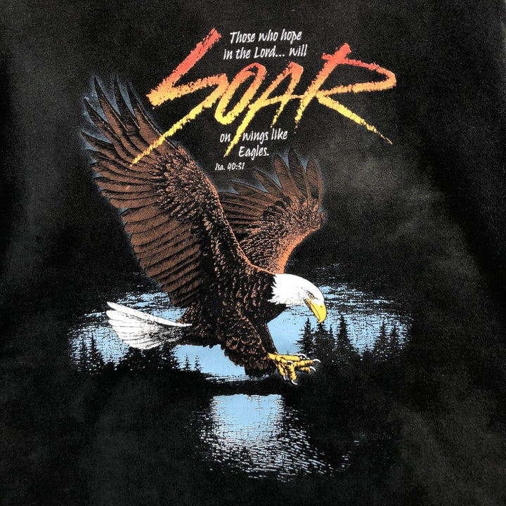 90'S Delta (DELTA) Eagle Pattern Animal T-Shirt, Made in USA, Men's XXL equivalent, Vintage cotton black type Vintage Second Hand