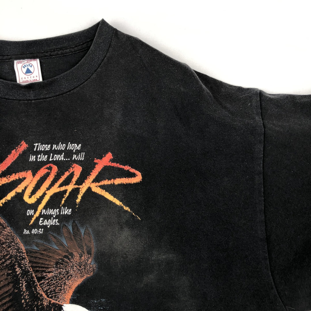 90'S Delta (DELTA) Eagle Pattern Animal T-Shirt, Made in USA, Men's XXL equivalent, Vintage cotton black type Vintage Second Hand