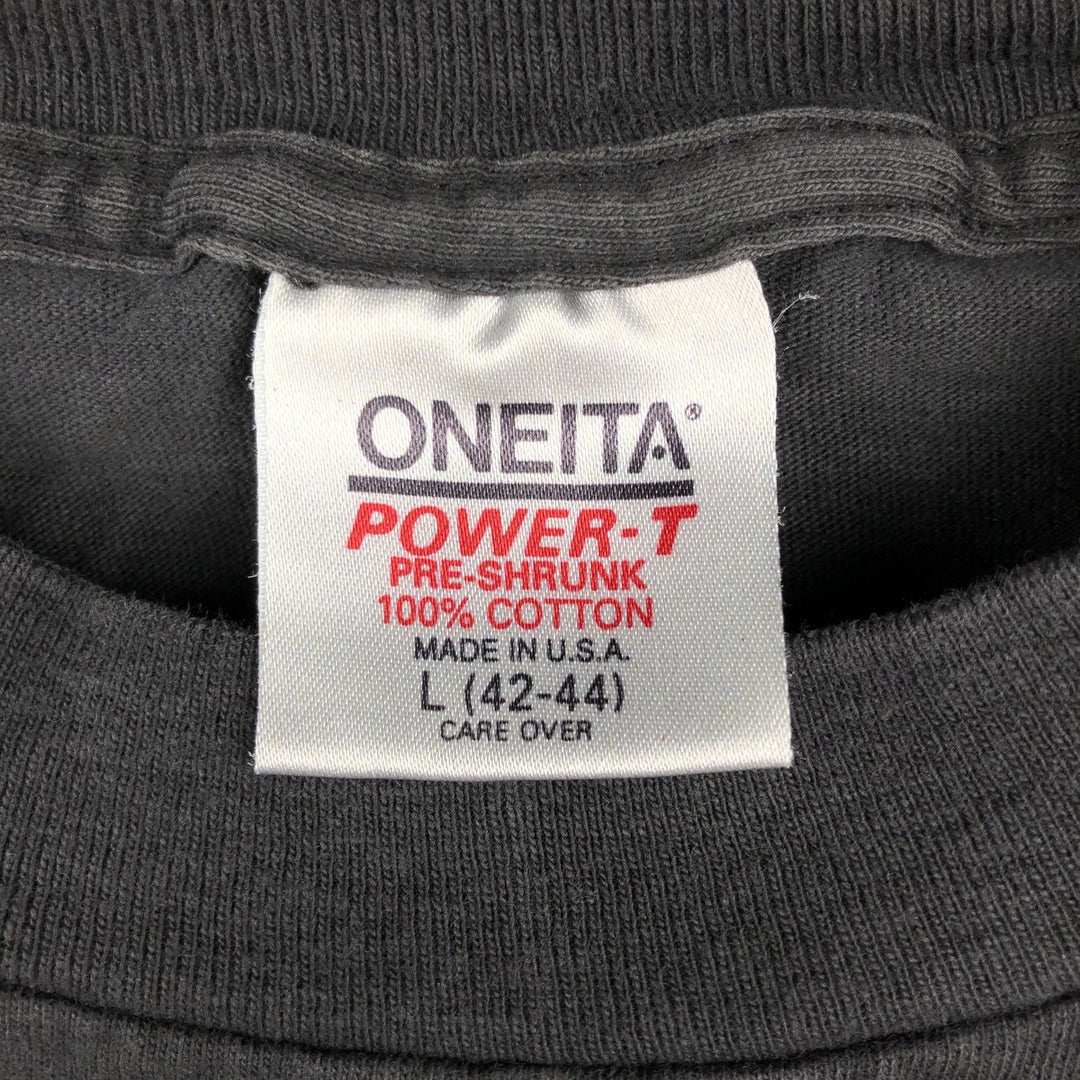 90'S ONEITA POWER-T Pelican Pattern Animal T-Shirt, Made in USA, Men's Size L (Equivalent), Vintage cotton black type Vintage Second Hand