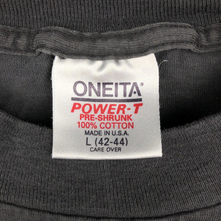 90'S ONEITA POWER-T Pelican Pattern Animal T-Shirt, Made in USA, Men's Size L (Equivalent), Vintage cotton black type Vintage Second Hand