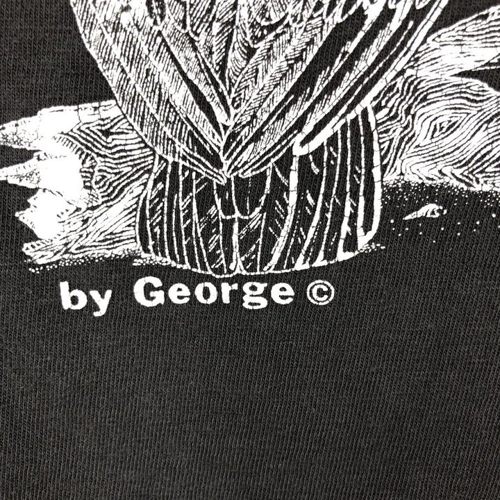 90'S ONEITA POWER-T Pelican Pattern Animal T-Shirt, Made in USA, Men's Size L (Equivalent), Vintage cotton black type Vintage Second Hand