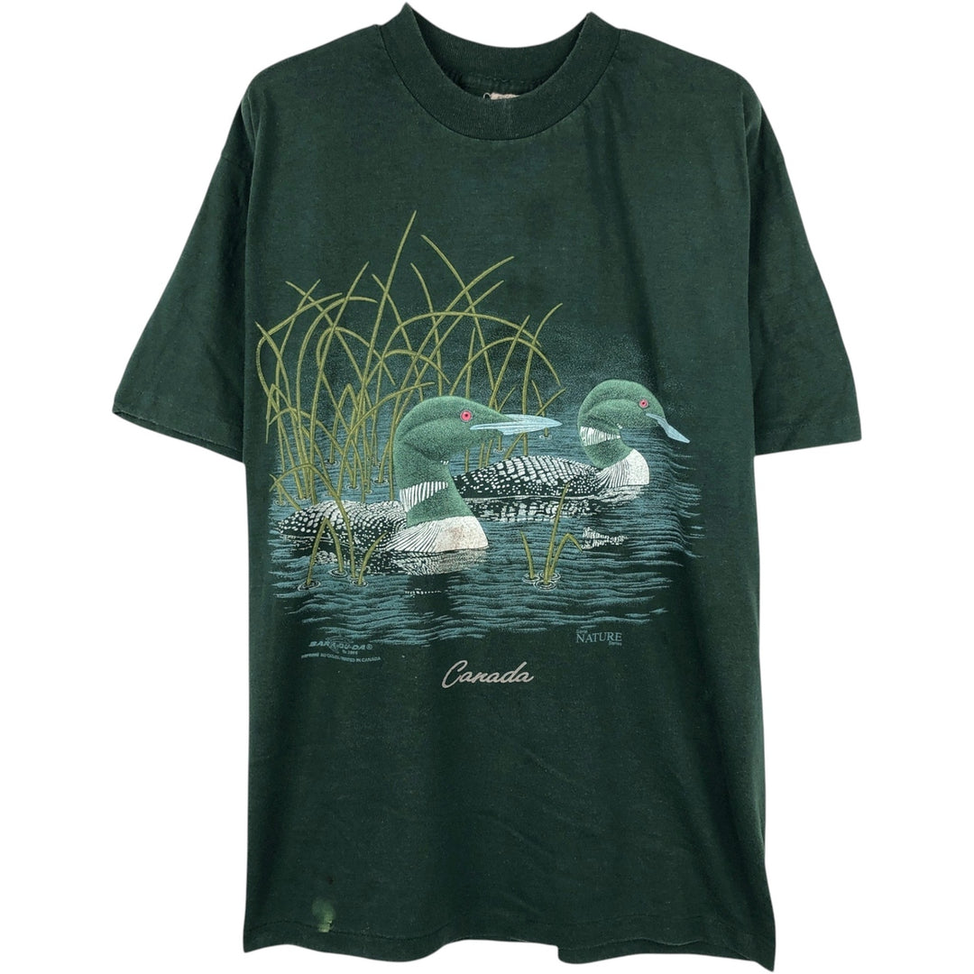 90'S BARA-QU-DA Camo Pattern Animal T-Shirt, Made in Canada, Men's Size L (approx.), Vintage cotton green type Vintage Second Hand