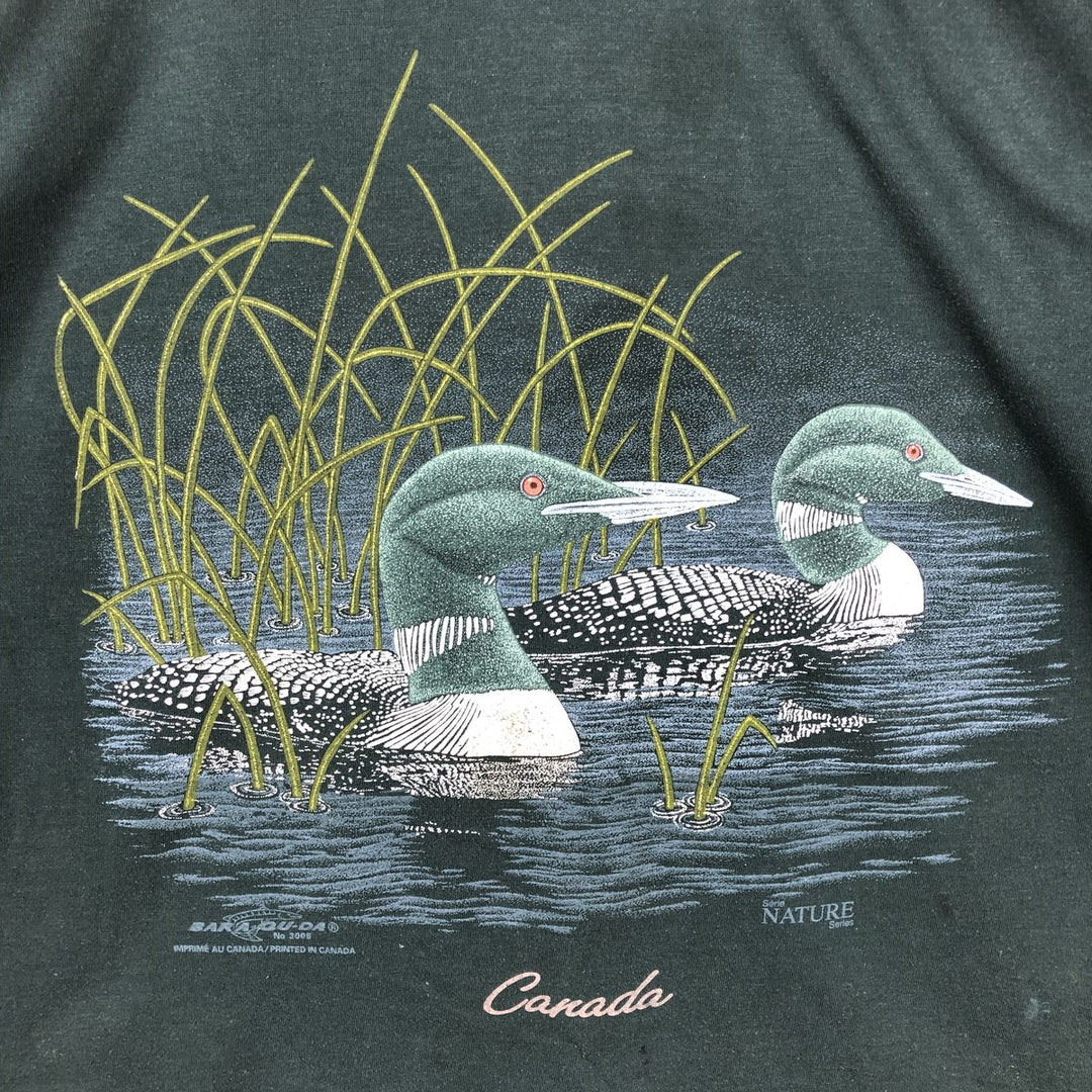 90'S BARA-QU-DA Camo Pattern Animal T-Shirt, Made in Canada, Men's Size L (approx.), Vintage cotton green type Vintage Second Hand