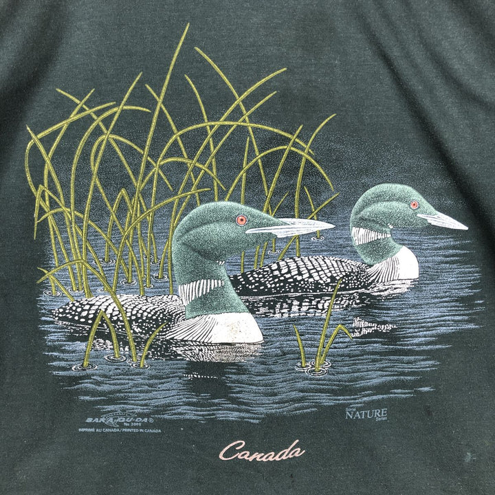 90'S BARA-QU-DA Camo Pattern Animal T-Shirt, Made in Canada, Men's Size L (approx.), Vintage cotton green type Vintage Second Hand