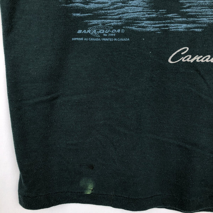90'S BARA-QU-DA Camo Pattern Animal T-Shirt, Made in Canada, Men's Size L (approx.), Vintage cotton green type Vintage Second Hand