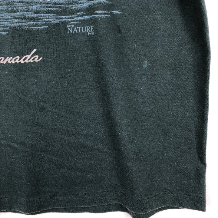 90'S BARA-QU-DA Camo Pattern Animal T-Shirt, Made in Canada, Men's Size L (approx.), Vintage cotton green type Vintage Second Hand