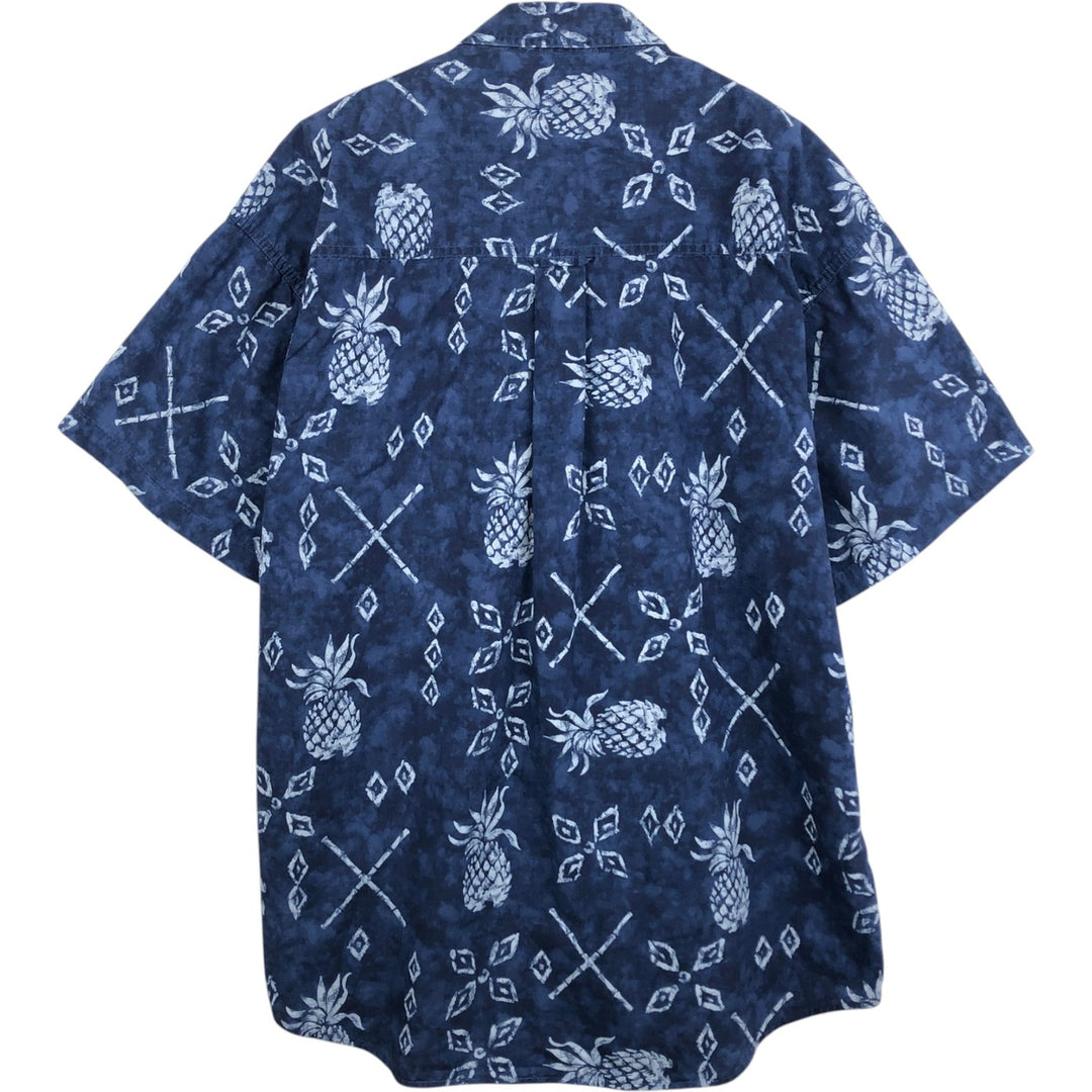 Ralph Lauren CHAPS all-over print button-down Hawaiian Aloha shirt, men's size L (approx.) cotton Navy blue Vintage Second Hand