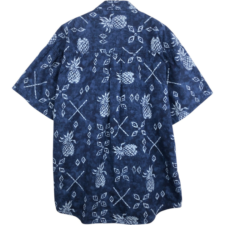 Ralph Lauren CHAPS all-over print button-down Hawaiian Aloha shirt, men's size L (approx.) cotton Navy blue Vintage Second Hand