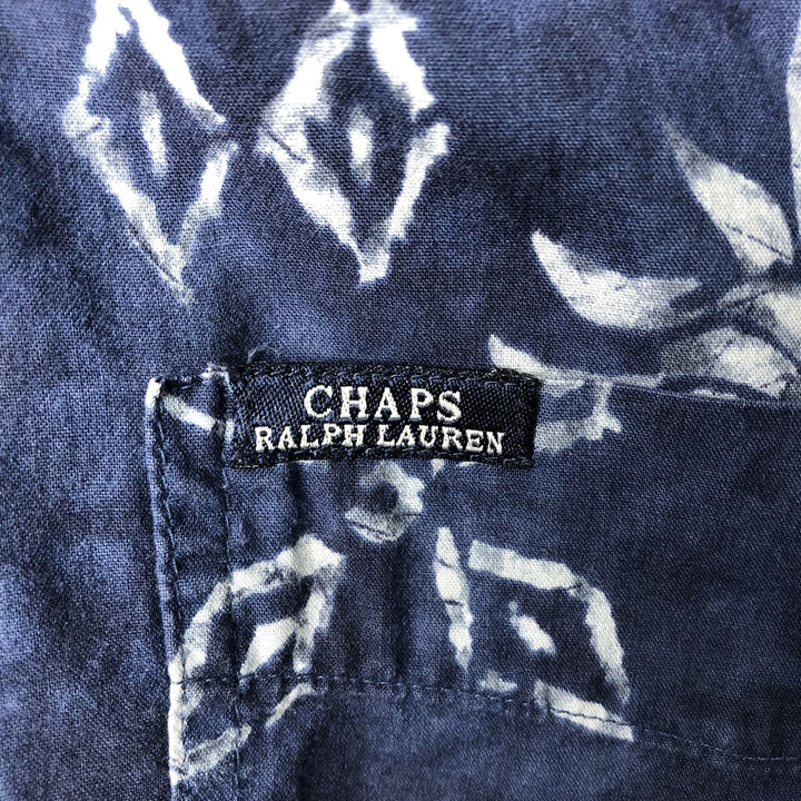 Ralph Lauren CHAPS all-over print button-down Hawaiian Aloha shirt, men's size L (approx.) cotton Navy blue Vintage Second Hand