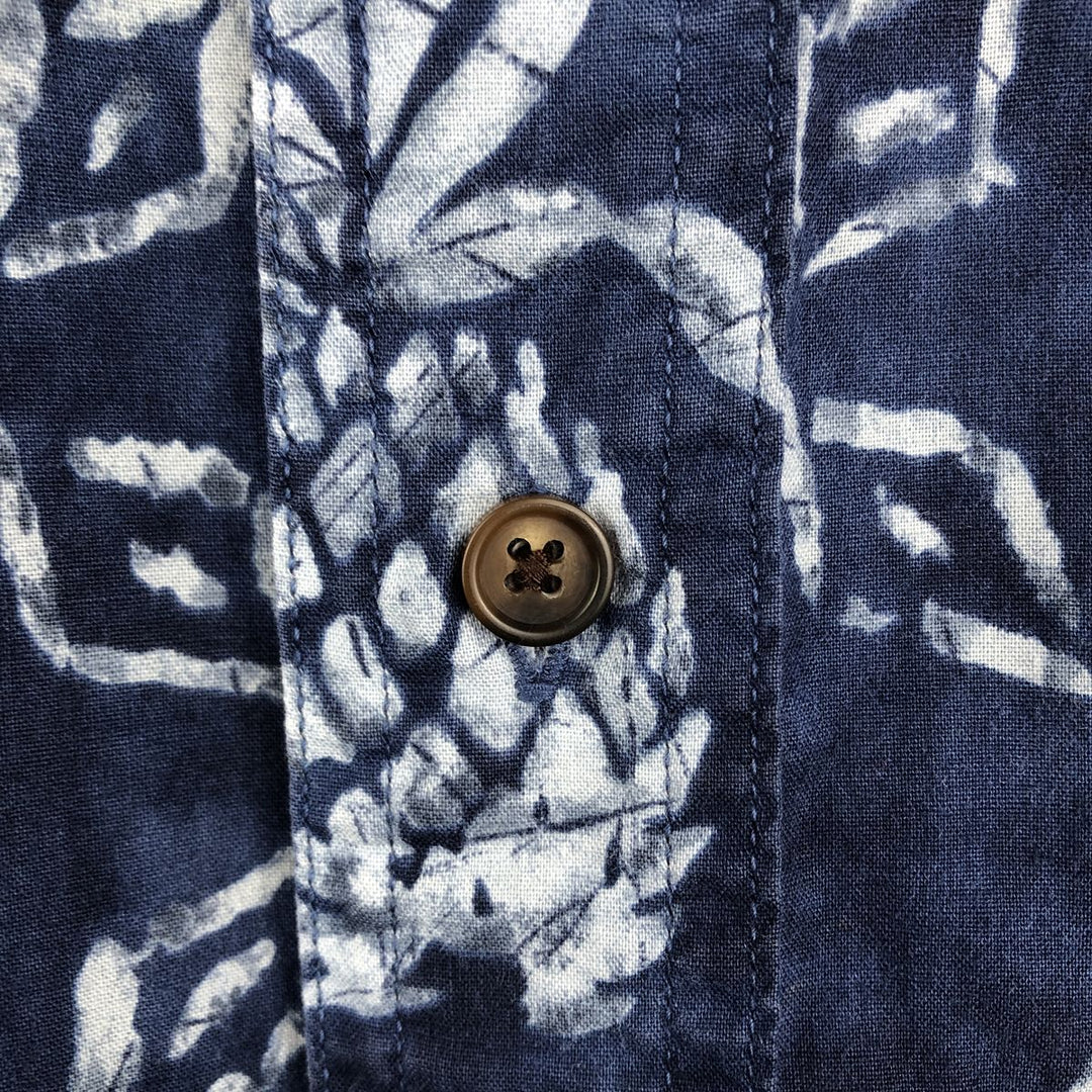 Ralph Lauren CHAPS all-over print button-down Hawaiian Aloha shirt, men's size L (approx.) cotton Navy blue Vintage Second Hand