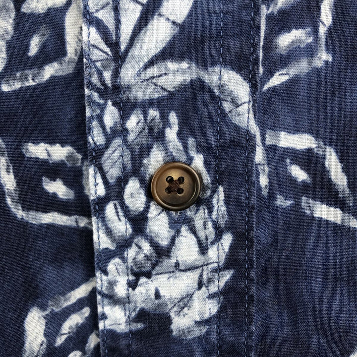 Ralph Lauren CHAPS all-over print button-down Hawaiian Aloha shirt, men's size L (approx.) cotton Navy blue Vintage Second Hand