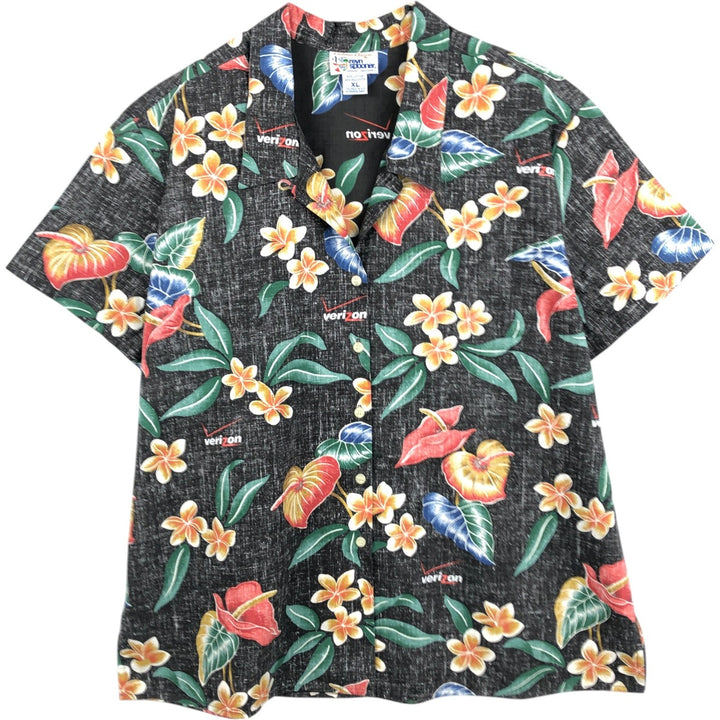 90'S Reyn Spooner swimwear tag, all-over print, open collar, Verizon Hawaiian Aloha shirt, men's size XL equivalent. cotton black type Vintage Second Hand