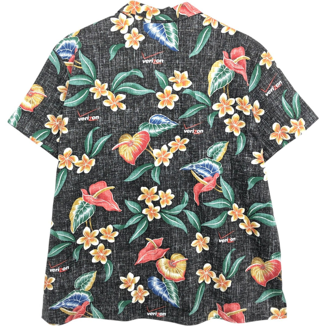 90'S Reyn Spooner swimwear tag, all-over print, open collar, Verizon Hawaiian Aloha shirt, men's size XL equivalent. cotton black type Vintage Second Hand