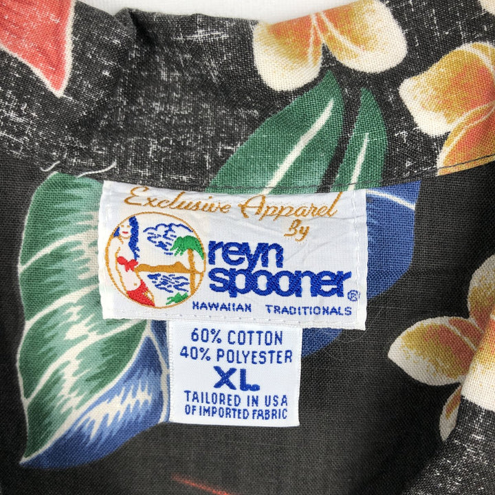 90'S Reyn Spooner swimwear tag, all-over print, open collar, Verizon Hawaiian Aloha shirt, men's size XL equivalent. cotton black type Vintage Second Hand