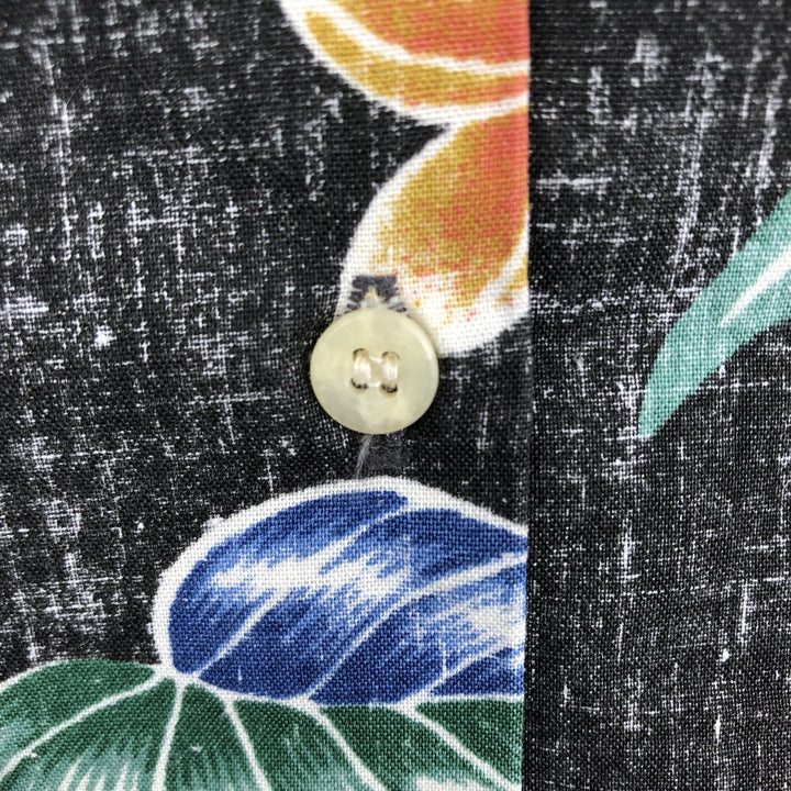 90'S Reyn Spooner swimwear tag, all-over print, open collar, Verizon Hawaiian Aloha shirt, men's size XL equivalent. cotton black type Vintage Second Hand