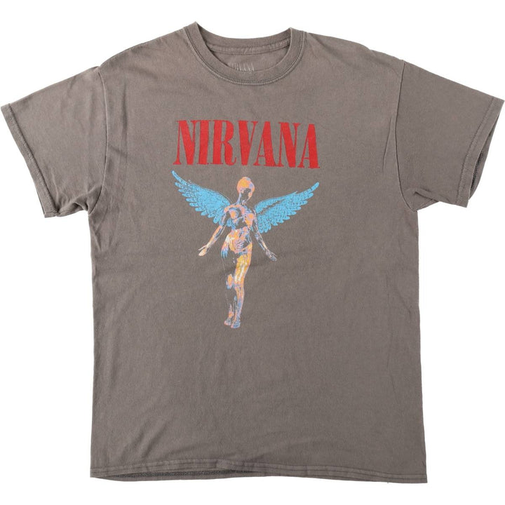 NIRVANA Nirvana Band T-shirt, Band T, Men's M size cotton Khaki type brown Vintage Second Hand