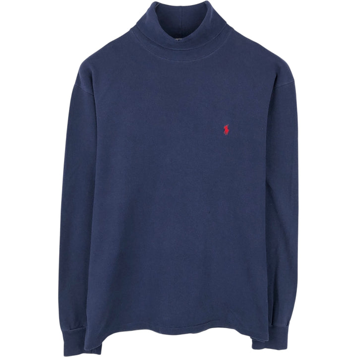 90'S Ralph Lauren POLO by Ralph Lauren pique turtleneck long-sleeved T-shirt, made in USA, men's size L equivalent. cotton navy blue type Vintage Second Hand