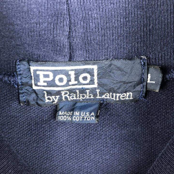 90'S Ralph Lauren POLO by Ralph Lauren pique turtleneck long-sleeved T-shirt, made in USA, men's size L equivalent. cotton navy blue type Vintage Second Hand