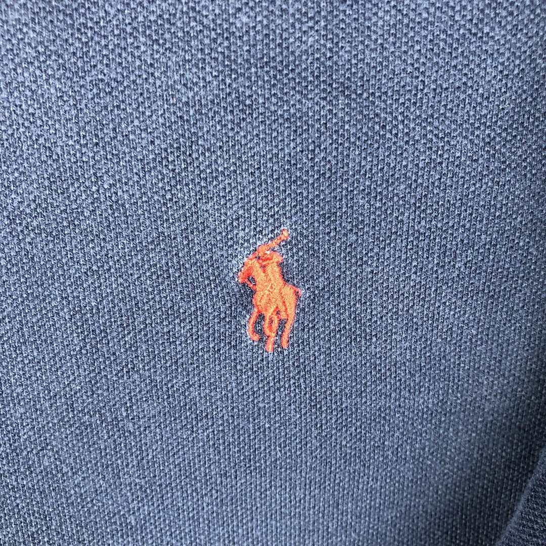90'S Ralph Lauren POLO by Ralph Lauren pique turtleneck long-sleeved T-shirt, made in USA, men's size L equivalent. cotton navy blue type Vintage Second Hand