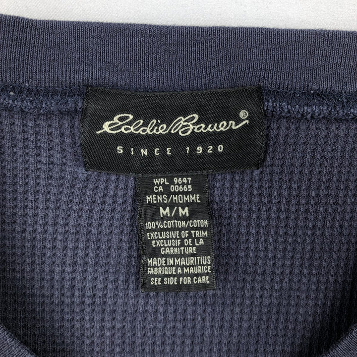 2000'S Eddie Bauer Thermal Long-Sleeve T-Shirt, Waffle Pattern, Men's Size M (approx.) cotton navy blue type Vintage Second Hand