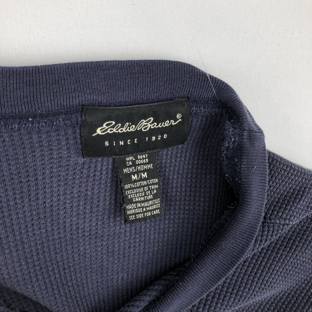 2000'S Eddie Bauer Thermal Long-Sleeve T-Shirt, Waffle Pattern, Men's Size M (approx.) cotton navy blue type Vintage Second Hand