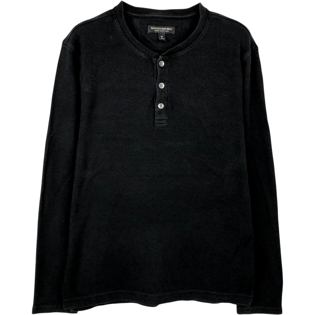 2000'S Banana Republic Henley Neck Thermal Long-Sleeve T-Shirt, Men's Size M (approx.) Pima Cotton black type Vintage Second Hand