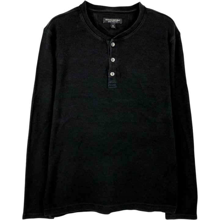 2000'S Banana Republic Henley Neck Thermal Long-Sleeve T-Shirt, Men's Size M (approx.) Pima Cotton black type Vintage Second Hand