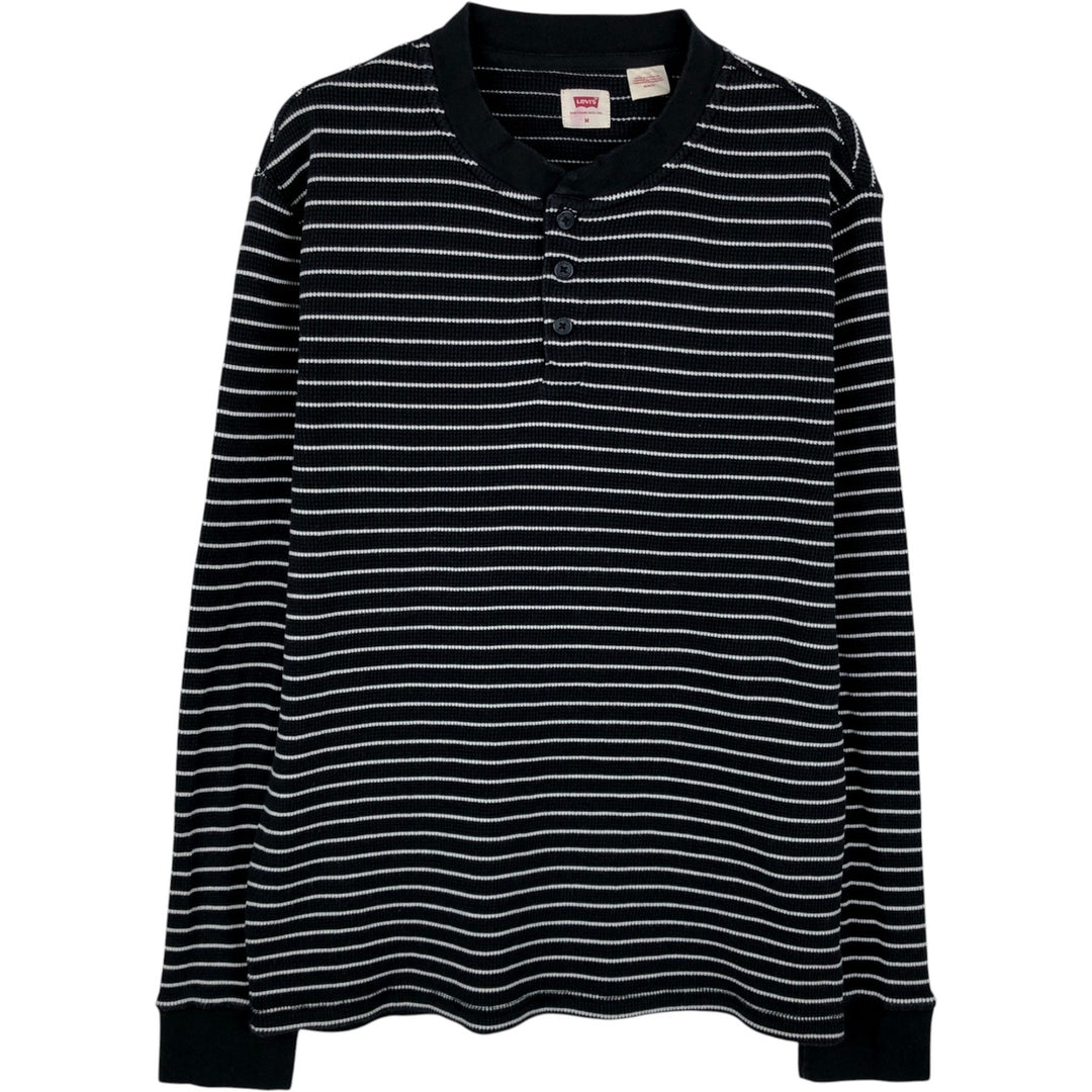 Levi's Border Pattern Henley Neck Thermal Long-Sleeve T-Shirt (Waffle Knit) - Men's Size M (approx.) cotton black type Vintage Second Hand