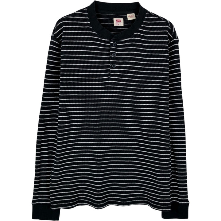 Levi's Border Pattern Henley Neck Thermal Long-Sleeve T-Shirt (Waffle Knit) - Men's Size M (approx.) cotton black type Vintage Second Hand