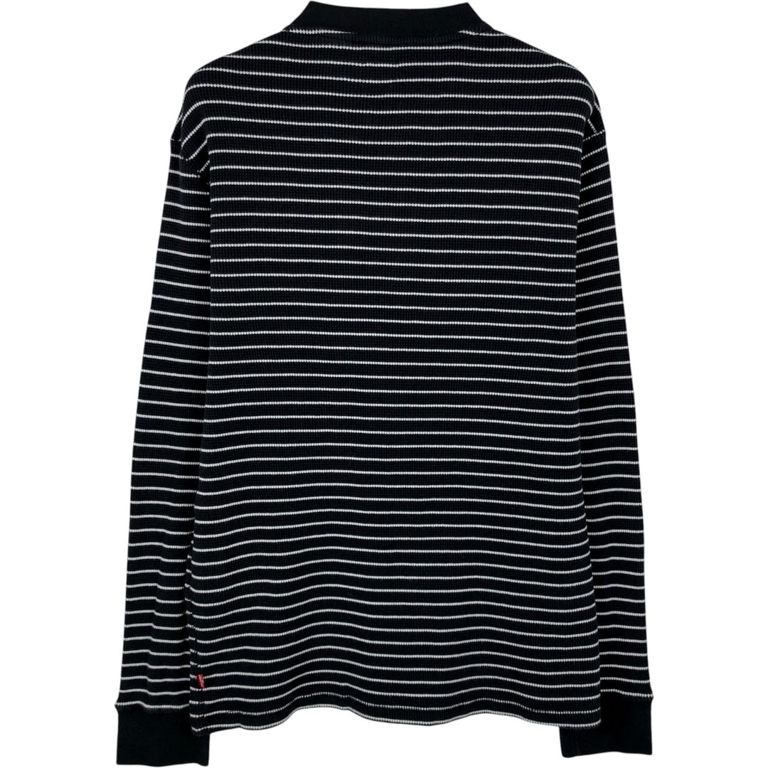 Levi's Border Pattern Henley Neck Thermal Long-Sleeve T-Shirt (Waffle Knit) - Men's Size M (approx.) cotton black type Vintage Second Hand