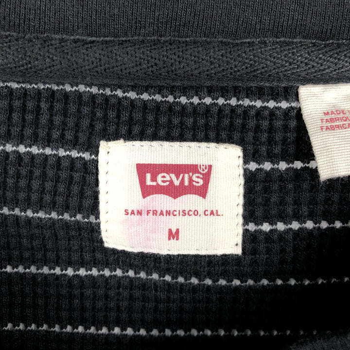 Levi's Border Pattern Henley Neck Thermal Long-Sleeve T-Shirt (Waffle Knit) - Men's Size M (approx.) cotton black type Vintage Second Hand