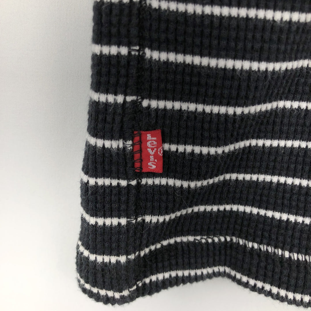 Levi's Border Pattern Henley Neck Thermal Long-Sleeve T-Shirt (Waffle Knit) - Men's Size M (approx.) cotton black type Vintage Second Hand
