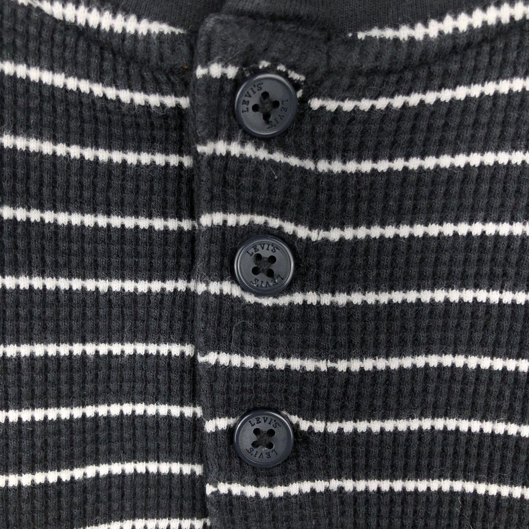 Levi's Border Pattern Henley Neck Thermal Long-Sleeve T-Shirt (Waffle Knit) - Men's Size M (approx.) cotton black type Vintage Second Hand
