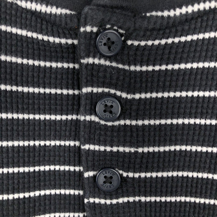 Levi's Border Pattern Henley Neck Thermal Long-Sleeve T-Shirt (Waffle Knit) - Men's Size M (approx.) cotton black type Vintage Second Hand