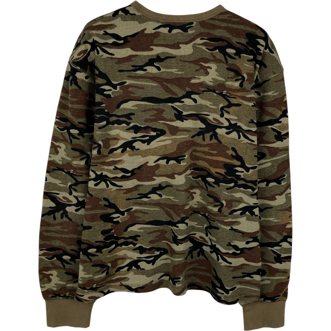 ANCHOR BLUE Camouflage Pattern Woodland Camo Thermal Long-Sleeve T-Shirt (Waffle) - Men's Size M (approx.) cotton Khaki type Vintage Second Hand