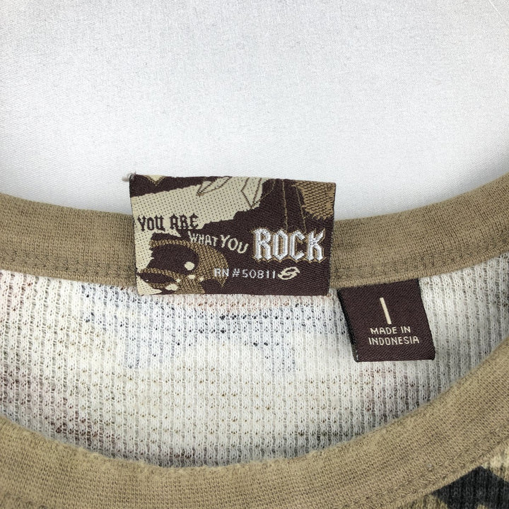 ANCHOR BLUE Camouflage Pattern Woodland Camo Thermal Long-Sleeve T-Shirt (Waffle) - Men's Size M (approx.) cotton Khaki type Vintage Second Hand