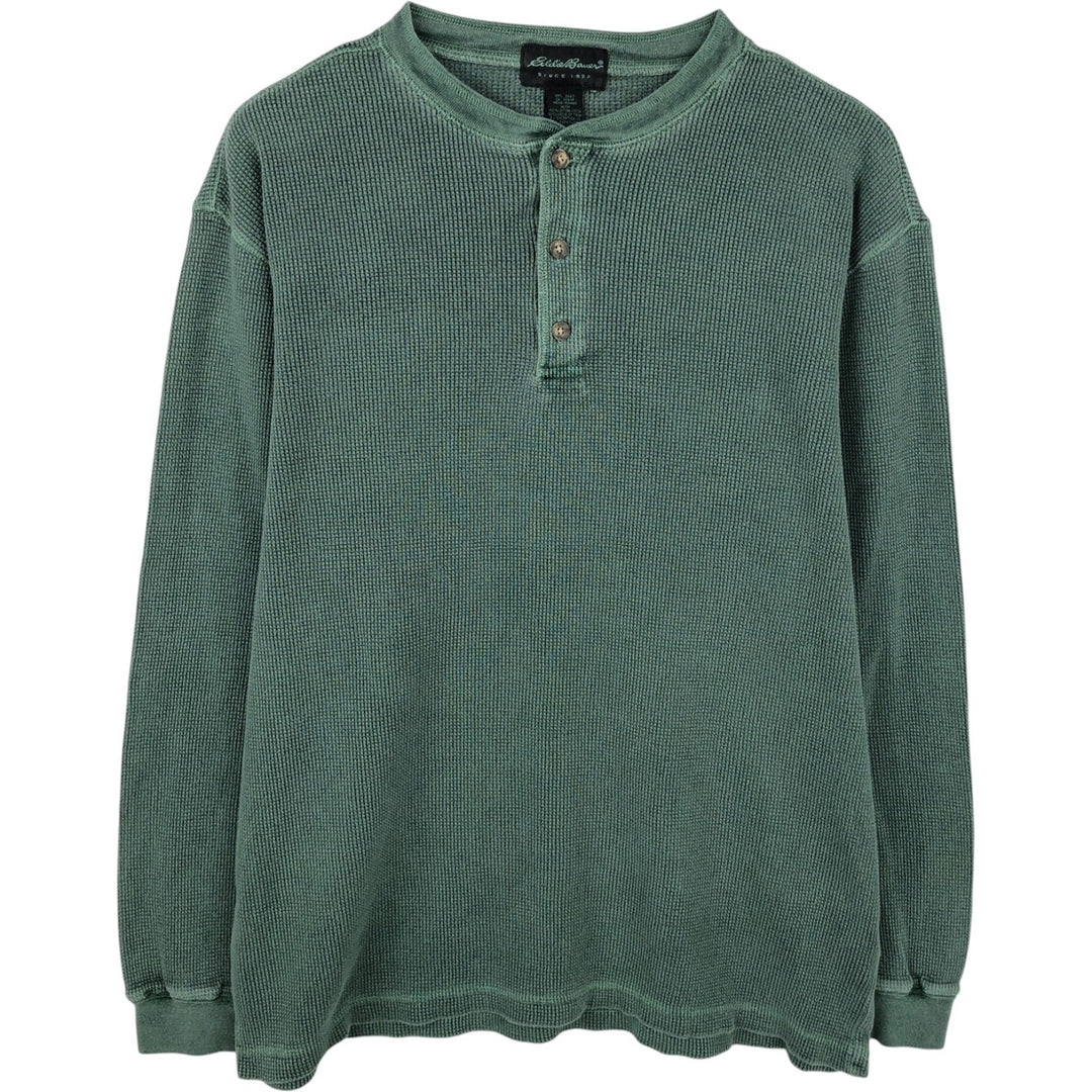 Eddie Bauer Henley Neck Thermal Long T-Shirt Waffle Men's M Size cotton green type Vintage Second Hand