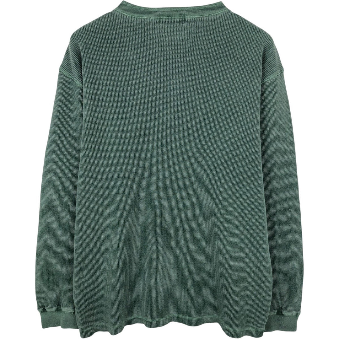 Eddie Bauer Henley Neck Thermal Long T-Shirt Waffle Men's M Size cotton green type Vintage Second Hand