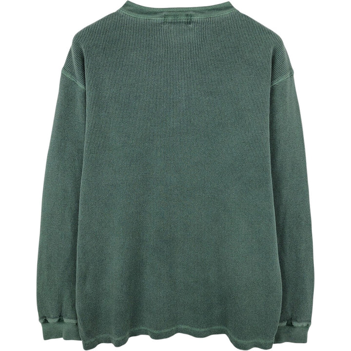 Eddie Bauer Henley Neck Thermal Long T-Shirt Waffle Men's M Size cotton green type Vintage Second Hand